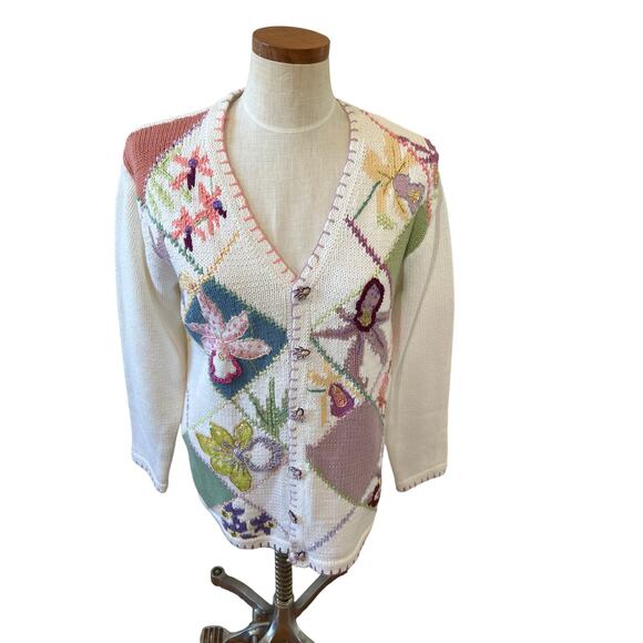 Vintage Handknit Story Book Knit Spring Lilly Cardigan Sweater S - Picture 1 of 8